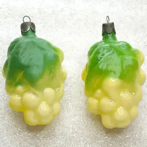 Set of 2 Fruit Vintage Soviet Glass Christmas Tree Ornaments Grapes Retro Decor
