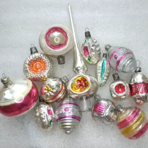 Set of 14 Vintage Soviet Glass Christmas Tree Ornaments Mixed Lot Retro Decor Finial