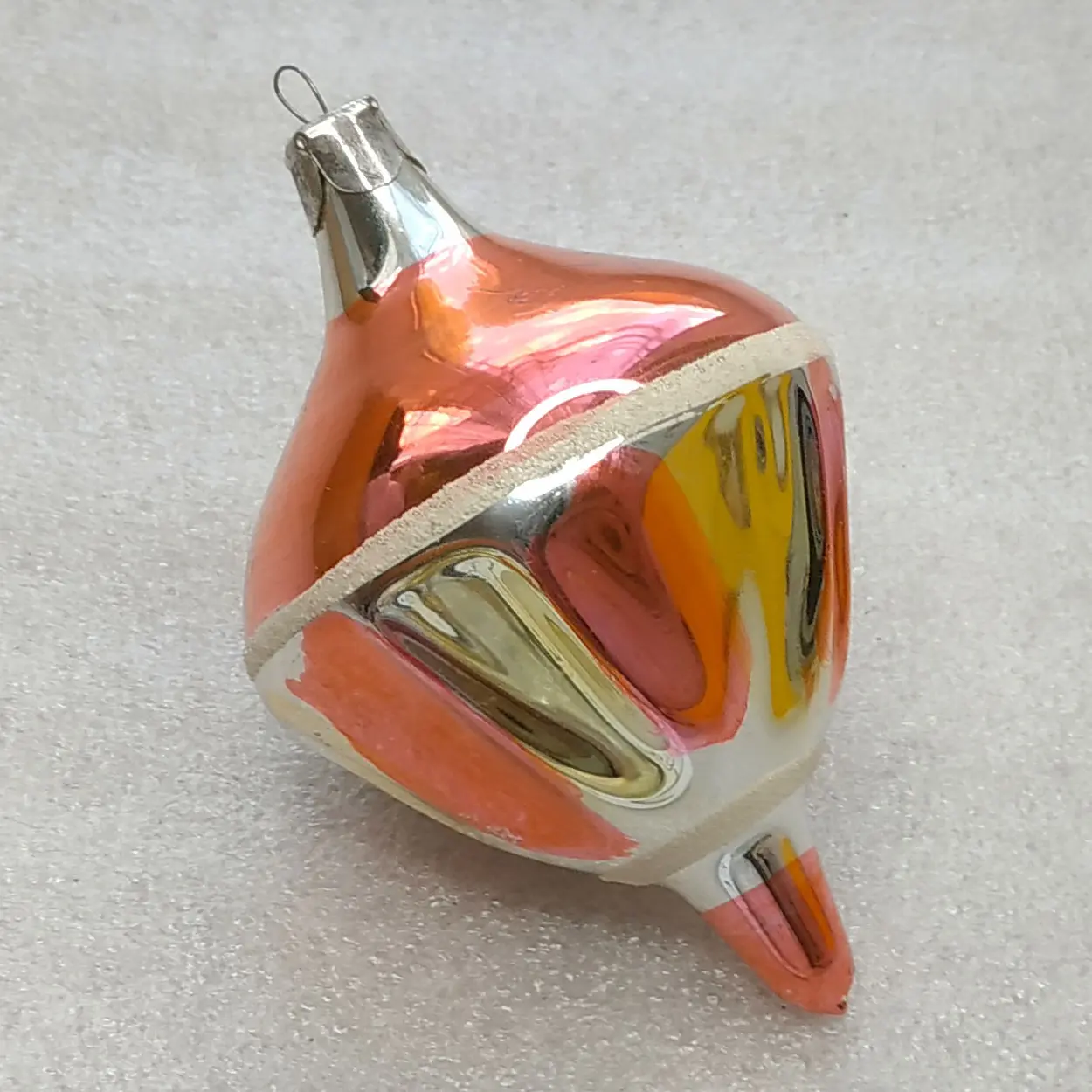 Vintage Silver Glass Christmas Tree Ornament Parachute Drop USSR Retro