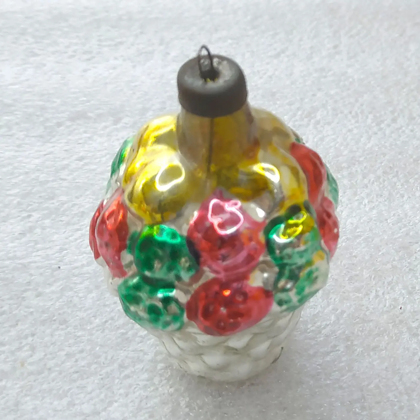 Vintage Glass Christmas Ornament Flower Basket Basketful Retro Figurine Decor