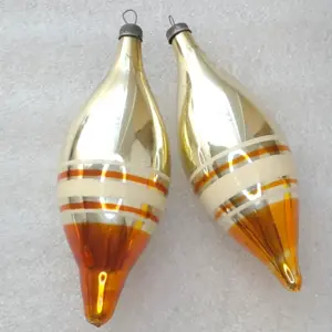 Set of 2 Vintage Glass Soviet Christmas Ornaments Icicle Spires Striped Retro Decor