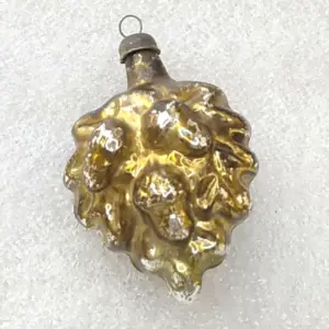 Vintage Mercury Glass USSR Christmas Ornament Acorns Gold Oak Leaf Retro Decor