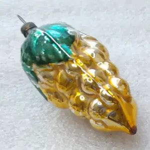 Vintage Silver Glass Christmas Ornament Pine Cone Grape Cluster Retro Decor