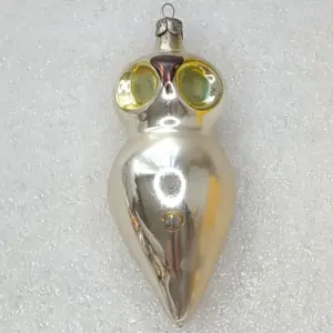 Vintage Silver Glass Soviet Christmas Ornament Owl Bird Figurine Retro Decor