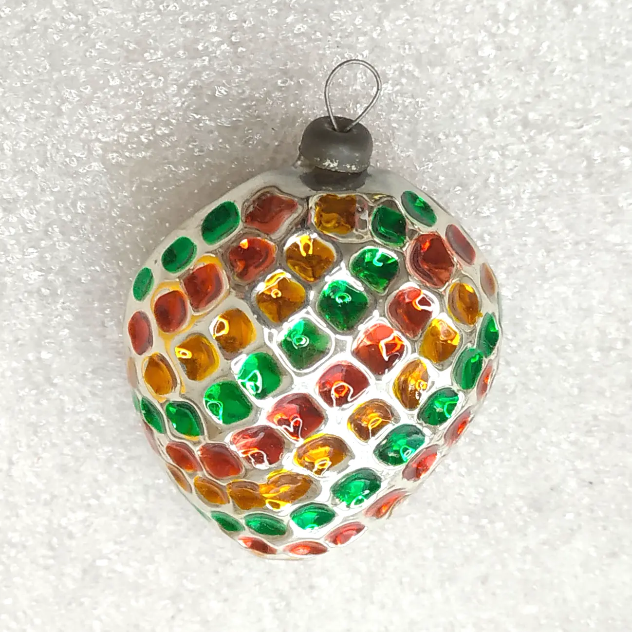 Vintage Glass Christmas Ornament Heart Polka Dot Hand Painted Custom Retro Decor