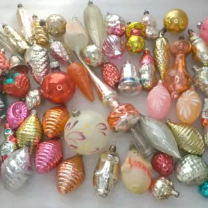 Set of 70 Vintage Soviet Glass Christmas Ornaments Large Bulk Lot Mixed Retro Decor Set