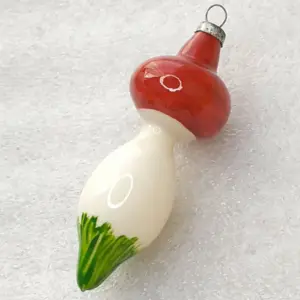 Vintage Glass Christmas Ornament Mushroom Custom Hand Painted USSR