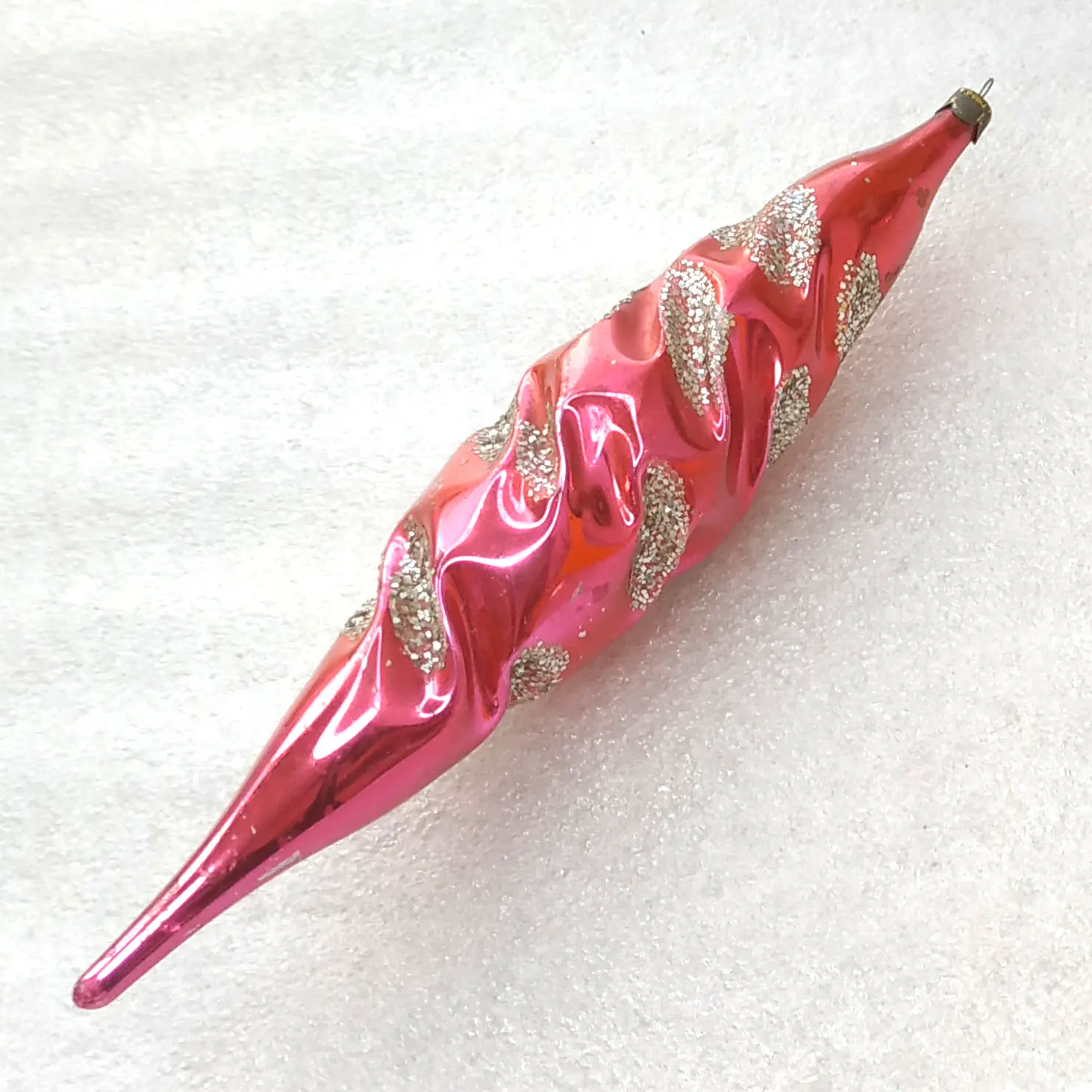 Vintage Glass Christmas Ornament Icicle Spire Spiral Pink Glitter Retro Decor