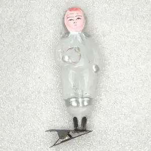 Vintage Glass Christmas Ornament Boy Figurine Clip-On Retro USSR Decor