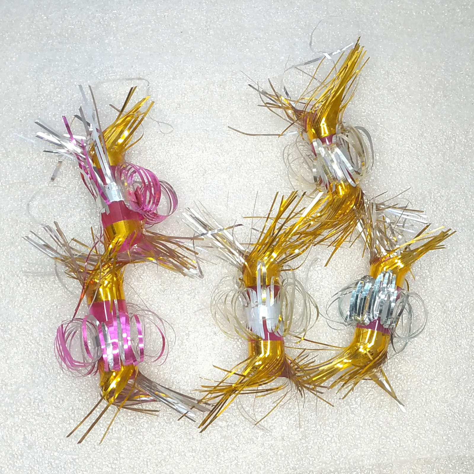 Set of 5 Vintage Glass Tube Tinsel Christmas Ornaments Pink Silver Retro Decor