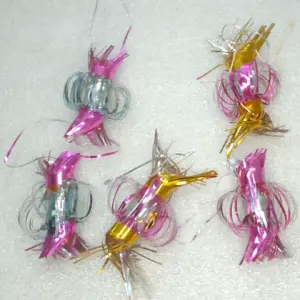 Set of 5 Vintage Glass Tube Tinsel Christmas Ornaments Pink Silver Retro Decor