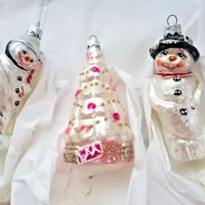 Set of 3 Ukrainian Glass Christmas Ornaments Snowman