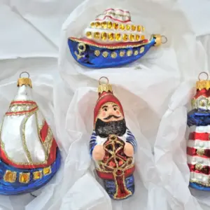 Set of 4 Ornaments Ukrainian Glass Christmas Sea Set