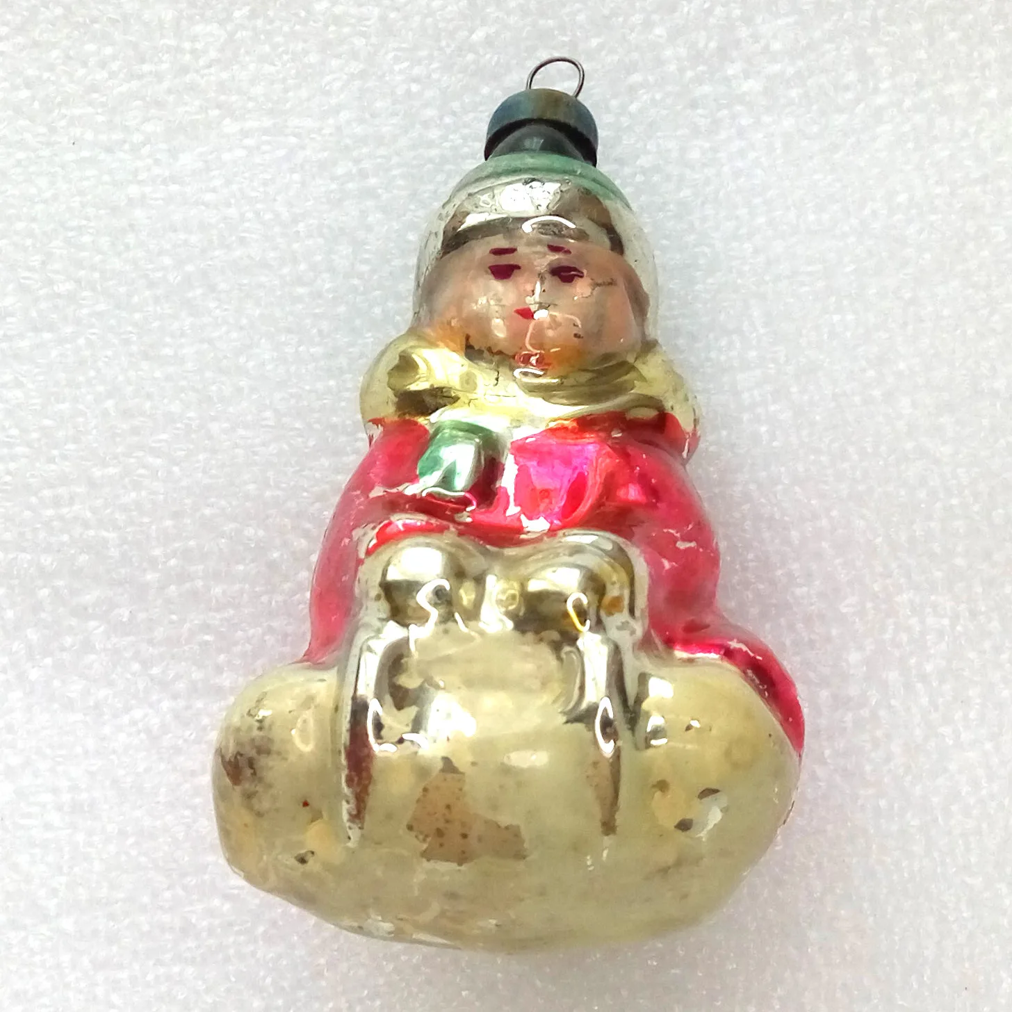 Vintage Ukrainian Glass Christmas Tree Ornament Kid on Sled