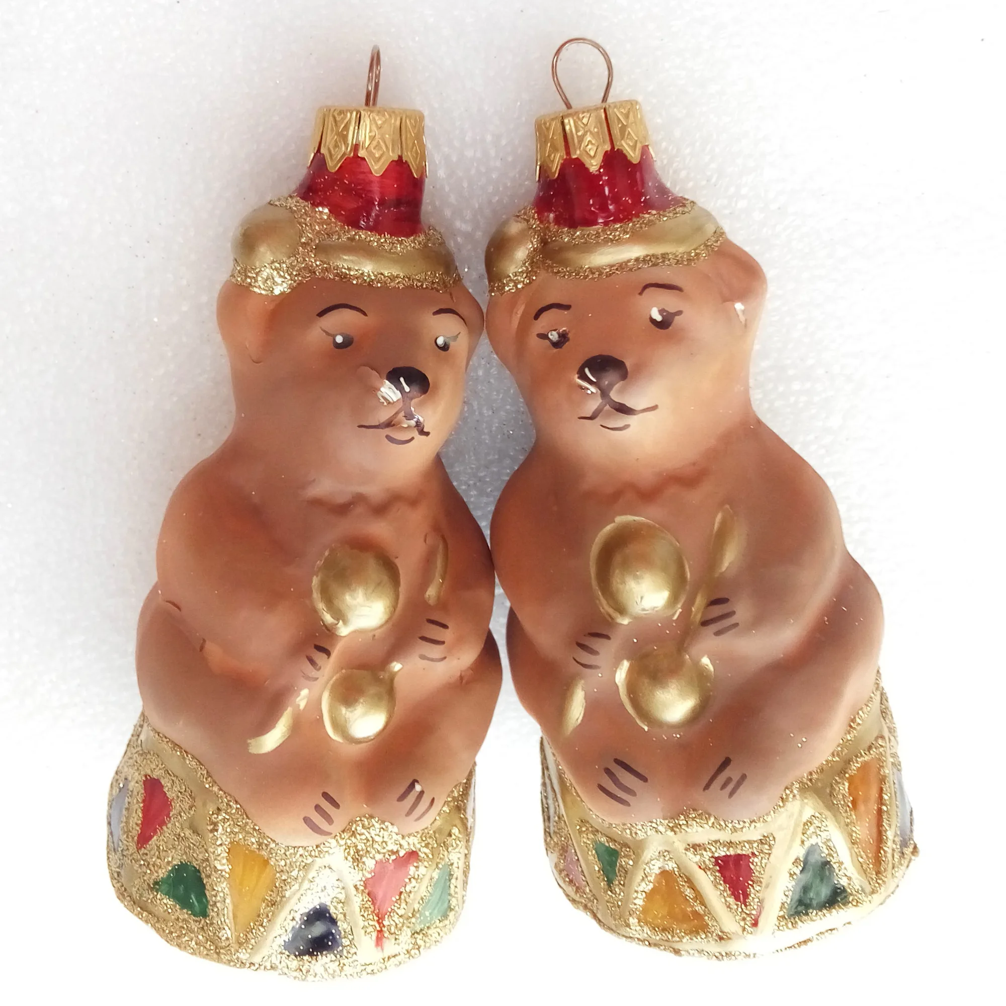 Set of 2 Ukrainian Glass Christmas Ornaments Bears