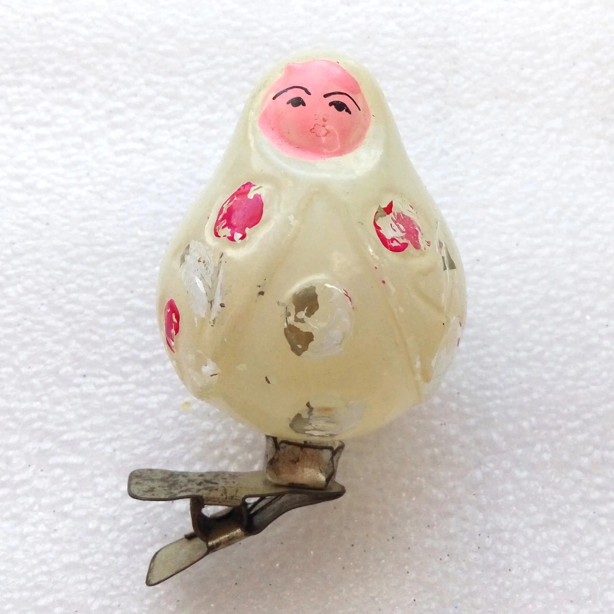 Vintage Ukrainian Glass Christmas Ornament Doll