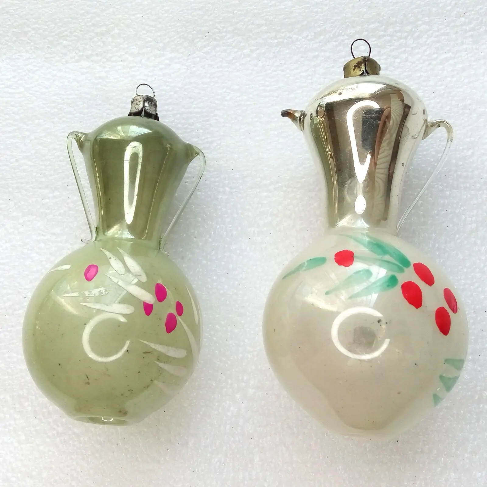 Set of 2 Vintage Mercury Glass Christmas Ornaments Jugs