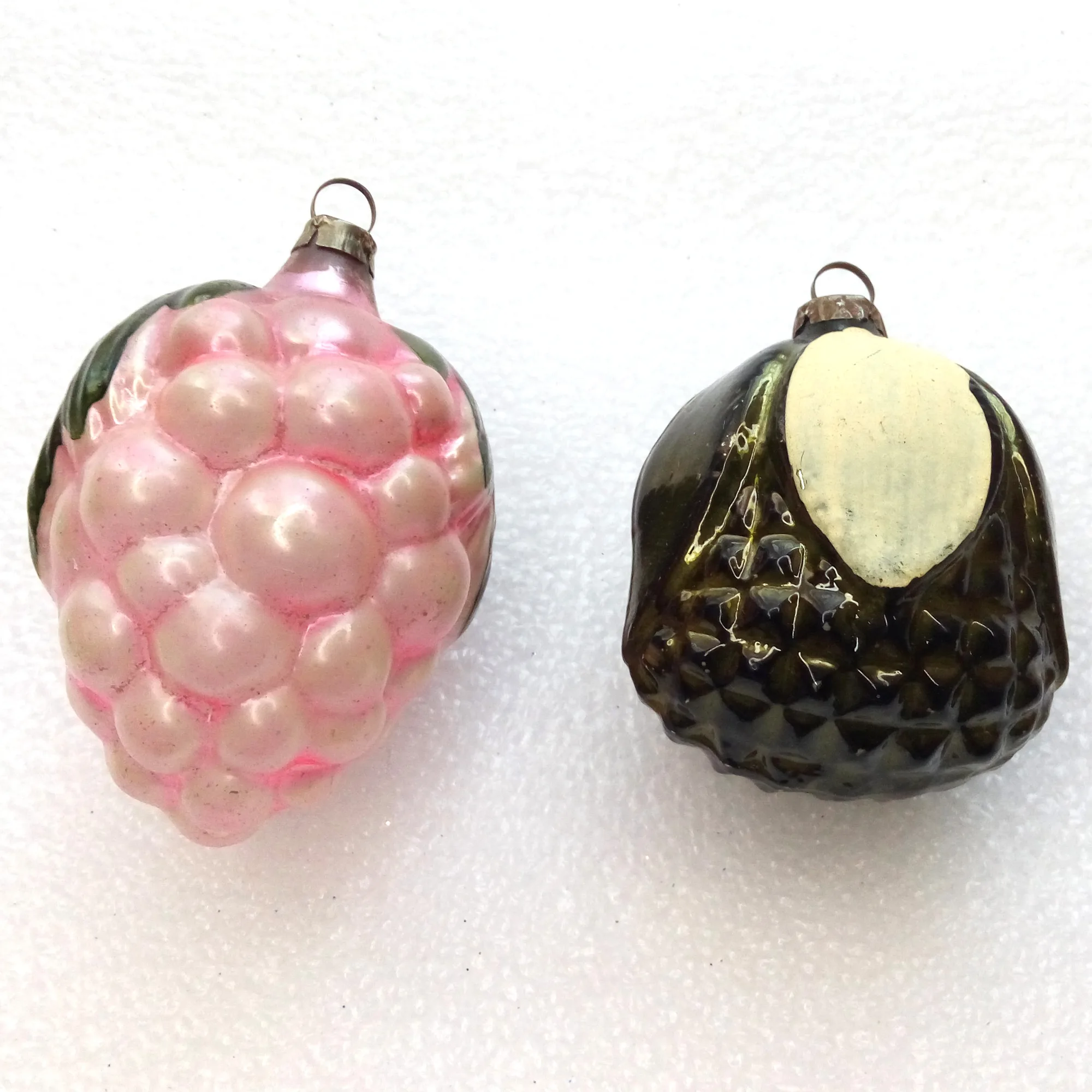 Set of 2 Vintage GDR Glass Christmas Ornaments