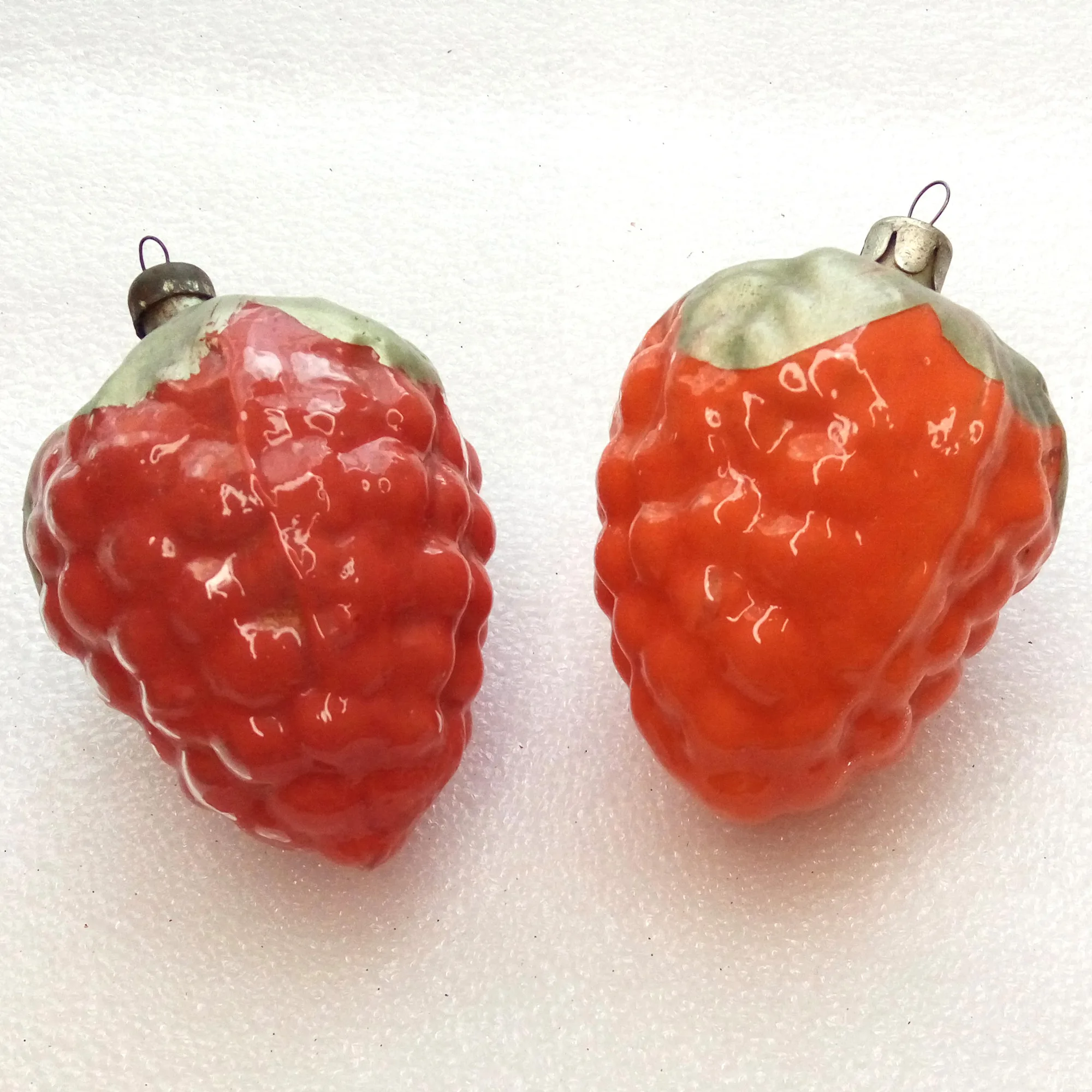Set of 2 Vintage Glass Christmas Ornaments Raspberries