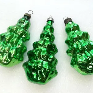 Set of 3 Vintage Glass Christmas Ornaments Green Christmas