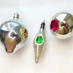 Set of 3 Vintage Glass Christmas Ornaments Lanterns