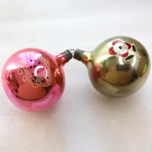 Set of 2 Vintage Ukrainian Glass Christmas Ornaments Balls