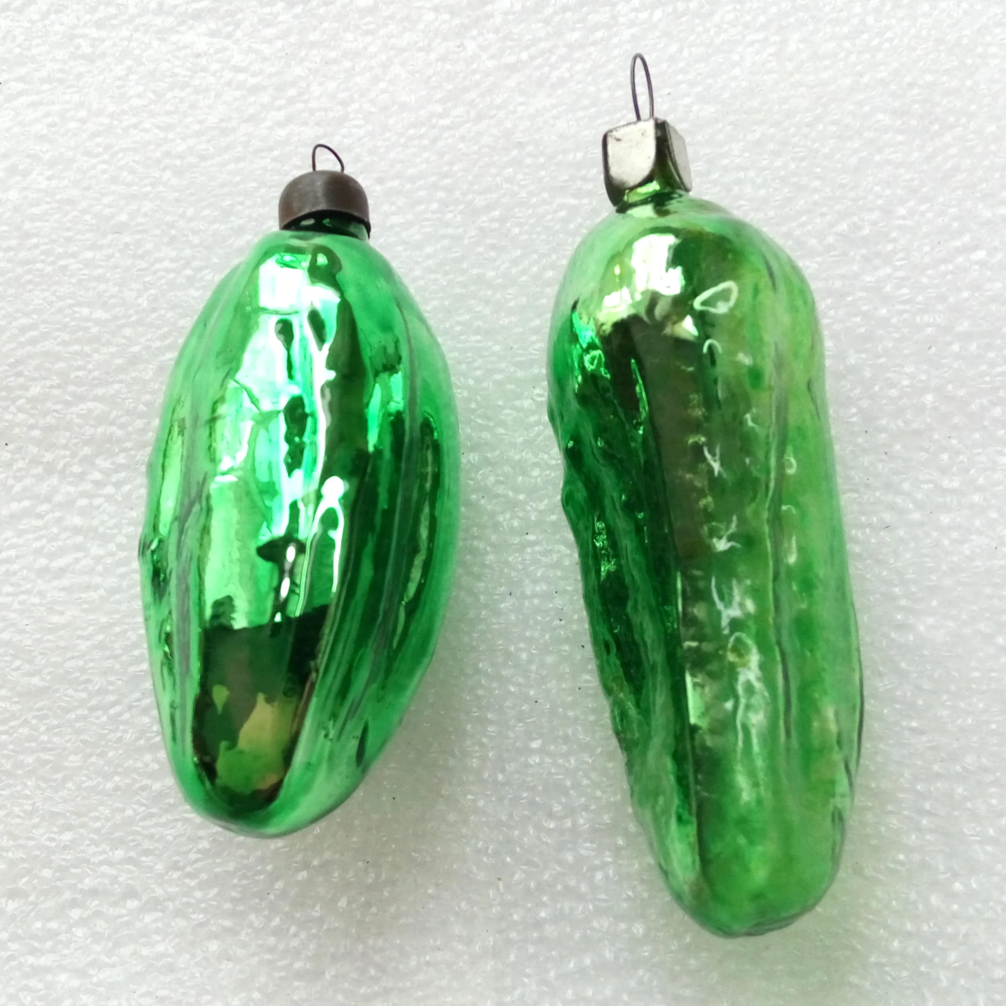 Set of 2 Vintage Glass Christmas Ornaments Pickles