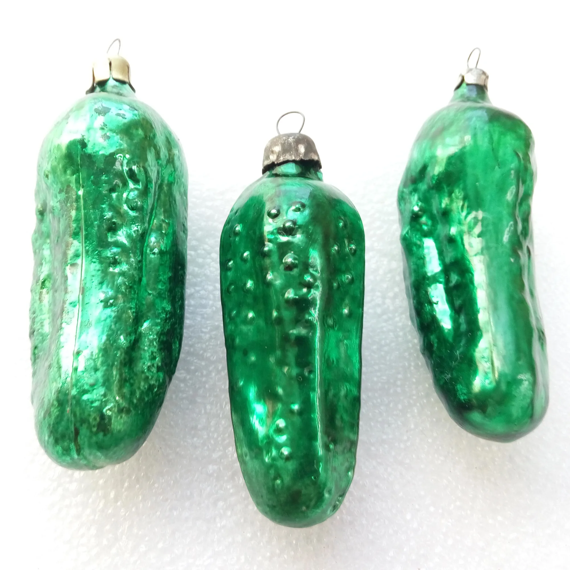 Set of 3 Vintage Glass Christmas Ornaments Pickles
