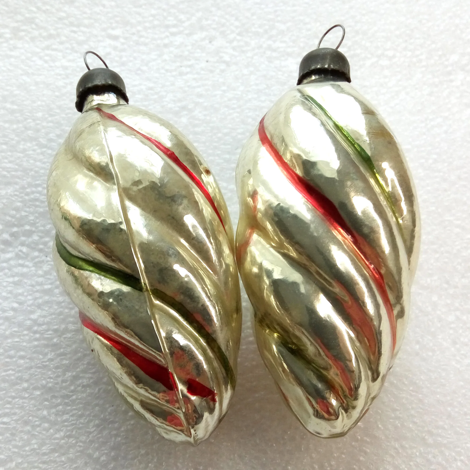 Set of 2 Vintage Glass Christmas Ornaments Cones