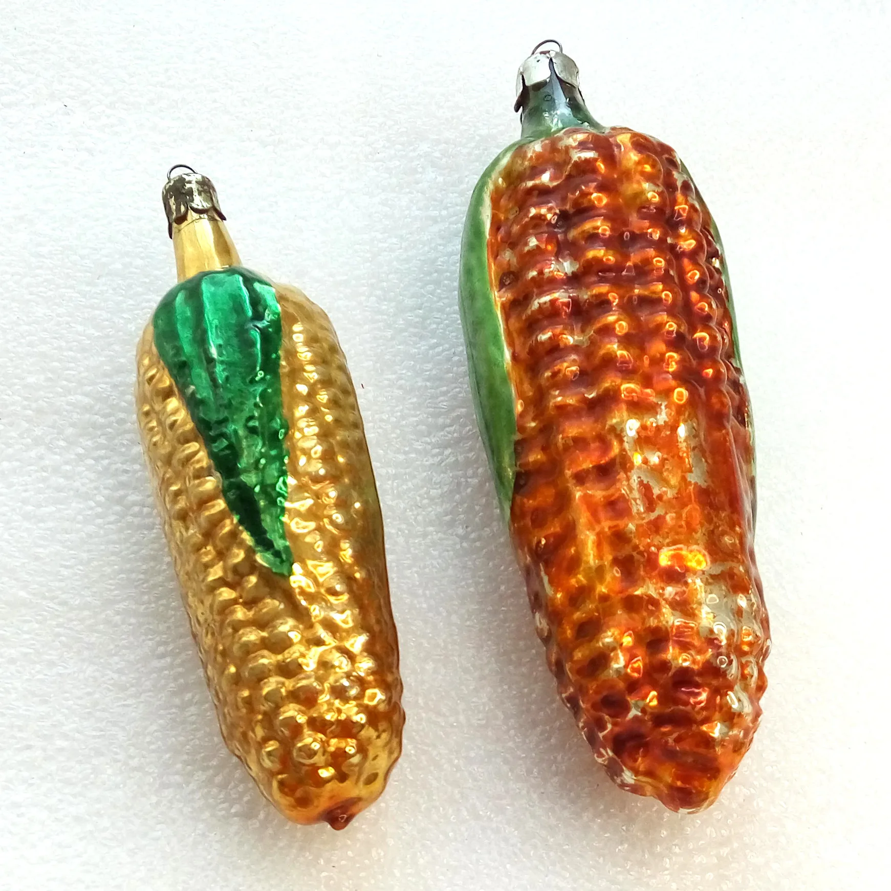 Set of 2 Vintage Glass Christmas Ornaments Corns