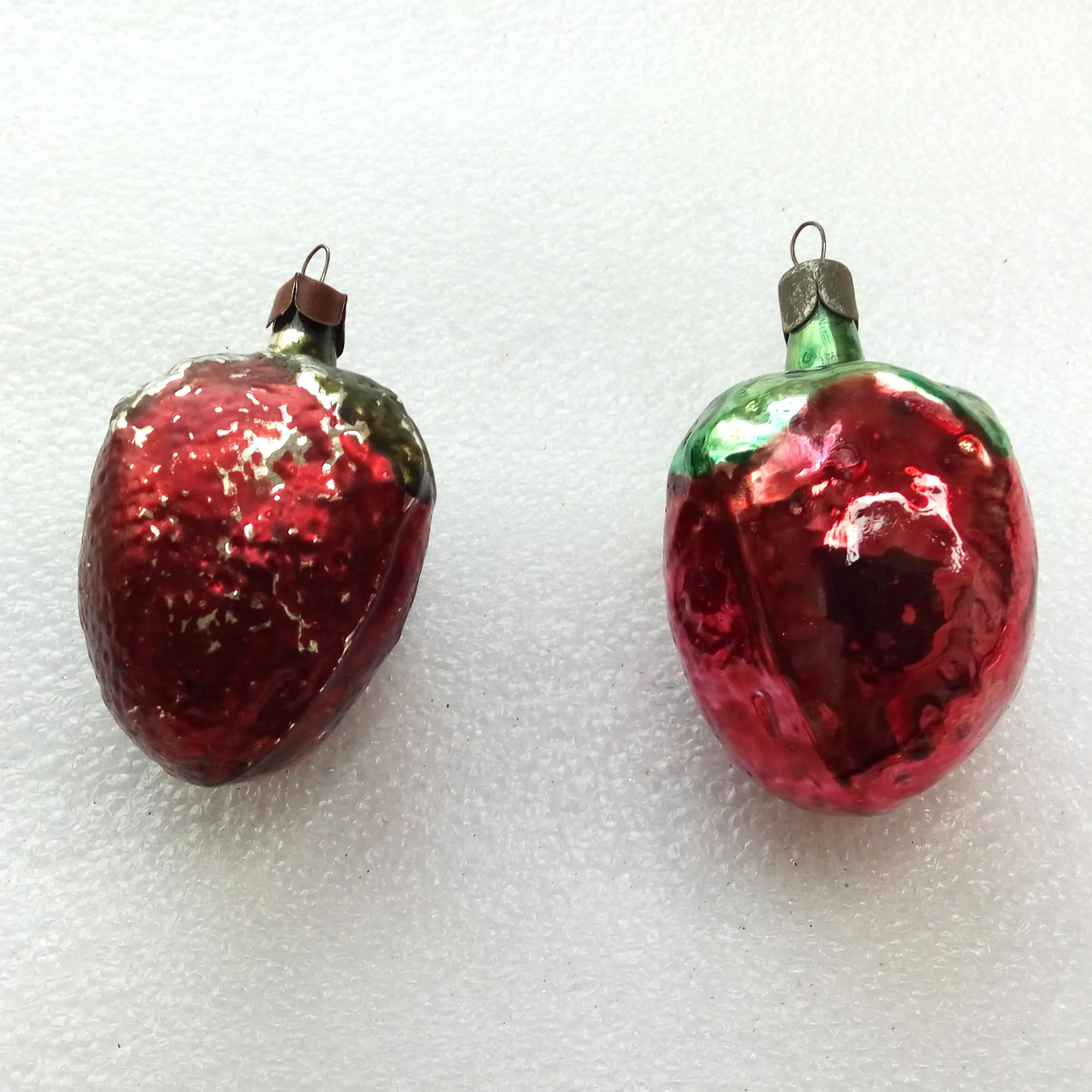 Set of 2 Vintage Glass Christmas Ornament Strawberry