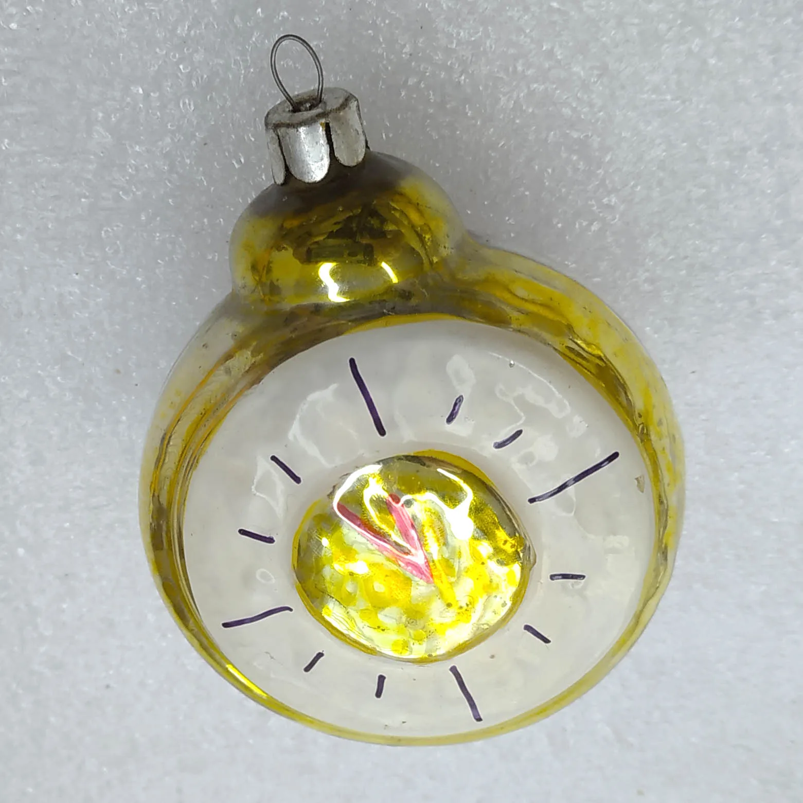 Antique Vintage USSR Glass Christmas Tree Ornament Old Clock