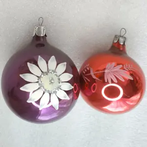 Set of 2 Antique Vintage USSR Glass Christmas Ornaments Balls