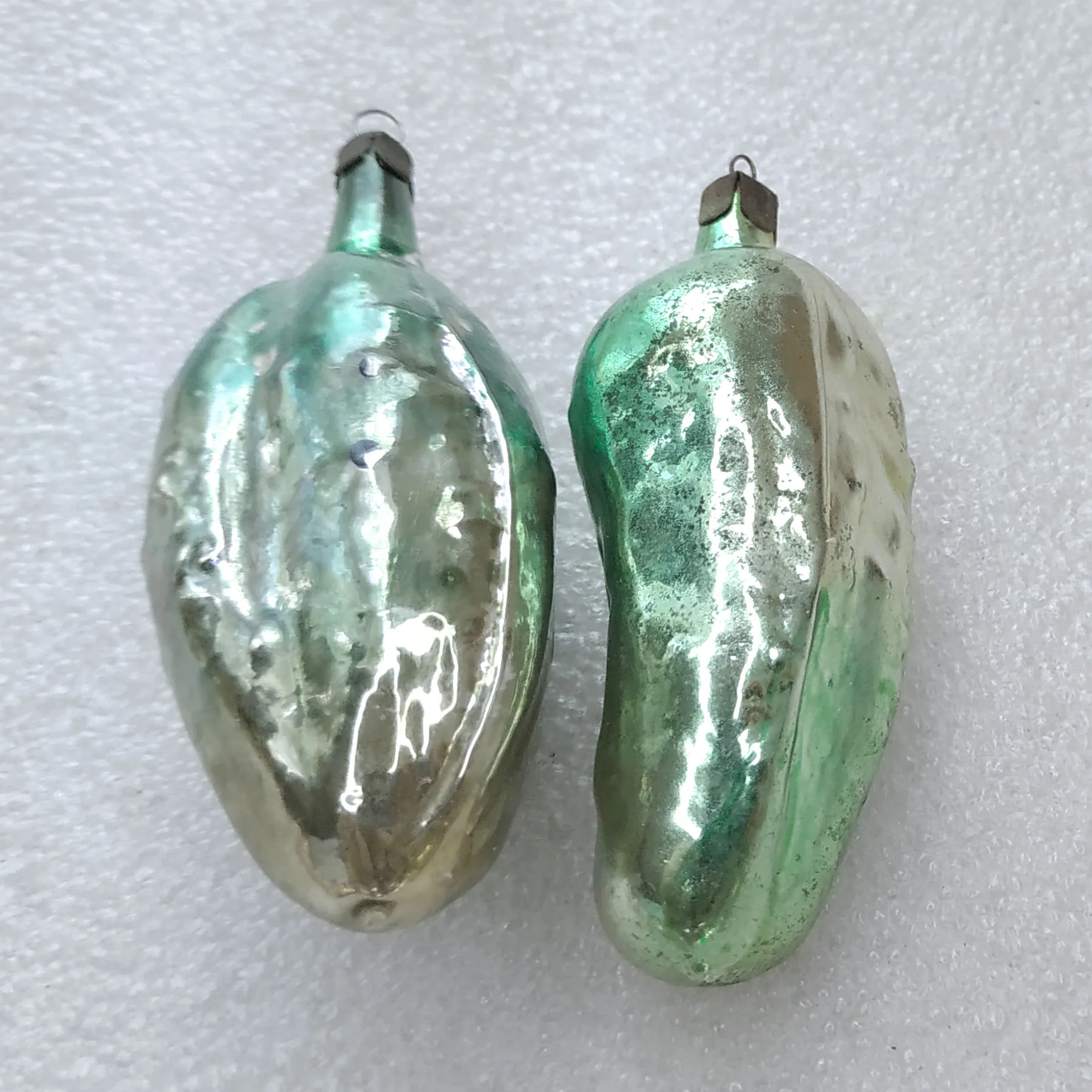 Set of 2 Antique Vintage USSR Glass Christmas Ornament Pickles