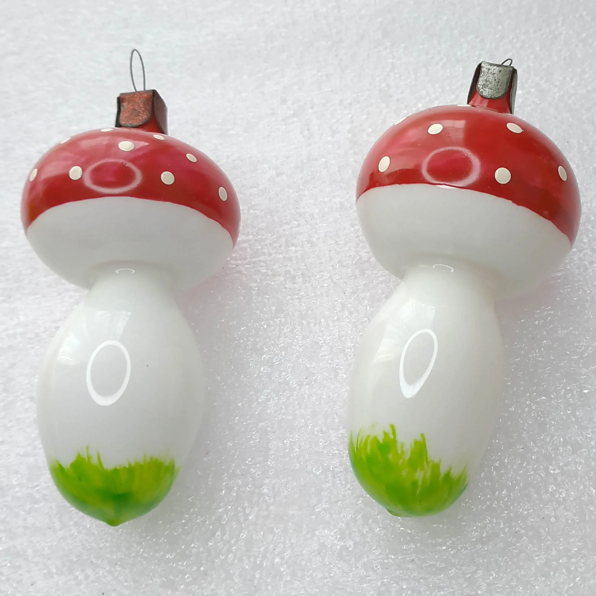 Set of 2 Antique Vintage Glass USSR Christmas Ornaments Mushrooms
