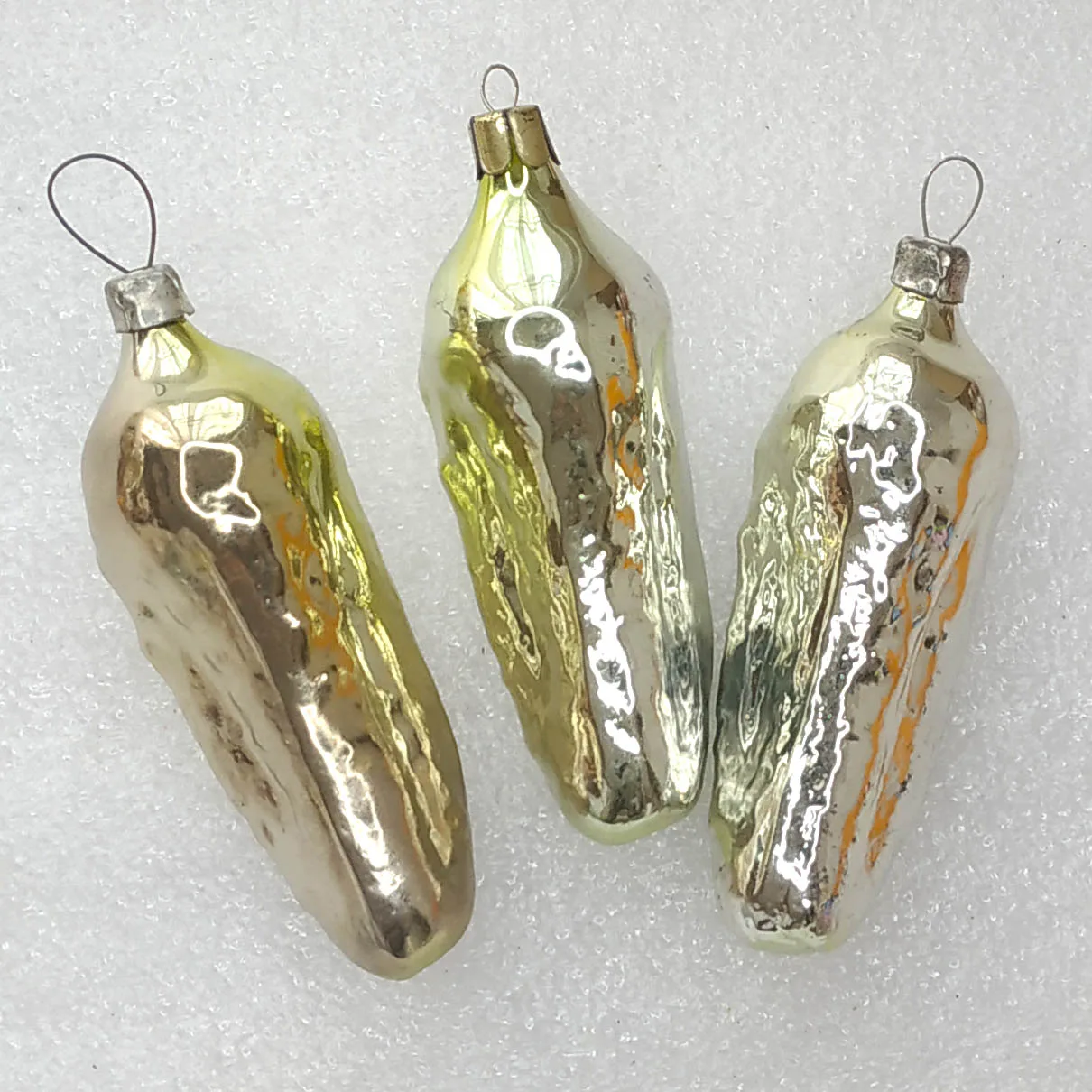 Set of 3 Antique Vintage Glass Russian Christmas Tree Ornament Pickles
