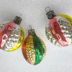 Set of 3 Antique Vintage Silver Glass USSR Christmas Ornaments Balls