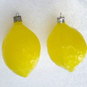 Set of 2 Antique Vintage Painted Glass USSR Christmas Ornaments Lemons