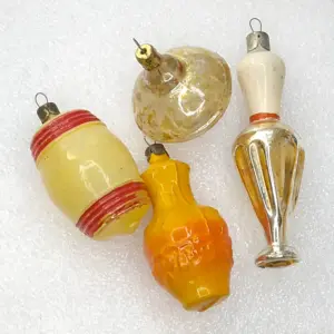Set of 4 Antique Vintage Glass USSR Christmas Ornaments Old