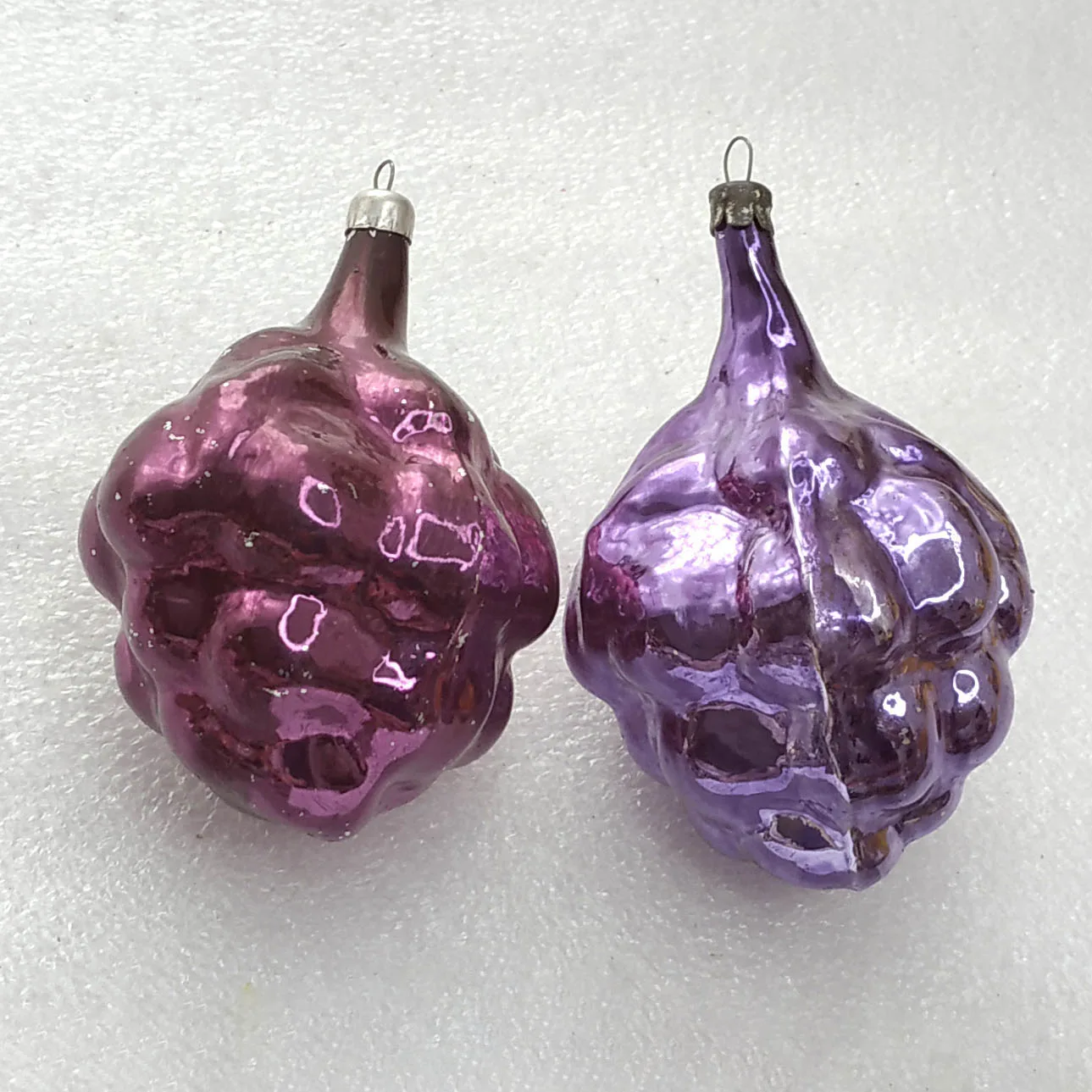 Set of 2 Vintage Silver Glass Christmas Ornament Tree Antique 1960s Decor Currant