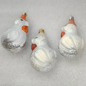 Set of 3 Antique Vintage Silver Glass Christmas Ornaments Tree USSR Decor Turkeys