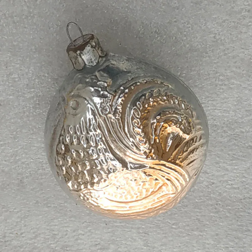 Antique Vintage Silver Glass Christmas Ornament Tree USSR Decor Rooster
