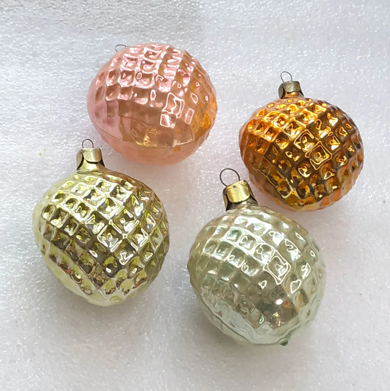 Set of 4 Vintage Silver Glass USSR Christmas Tree Ornaments Antique Decor Hearts