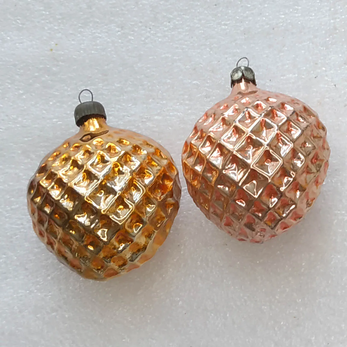 Set of 2 Vintage Silver Glass USSR Christmas Tree Ornaments Antique Decor Hearts