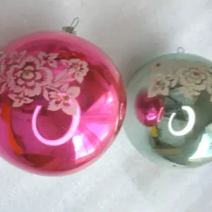 Set of 2 Vintage Silver Glass USSR Christmas Tree Ornaments Antique Decor Balls