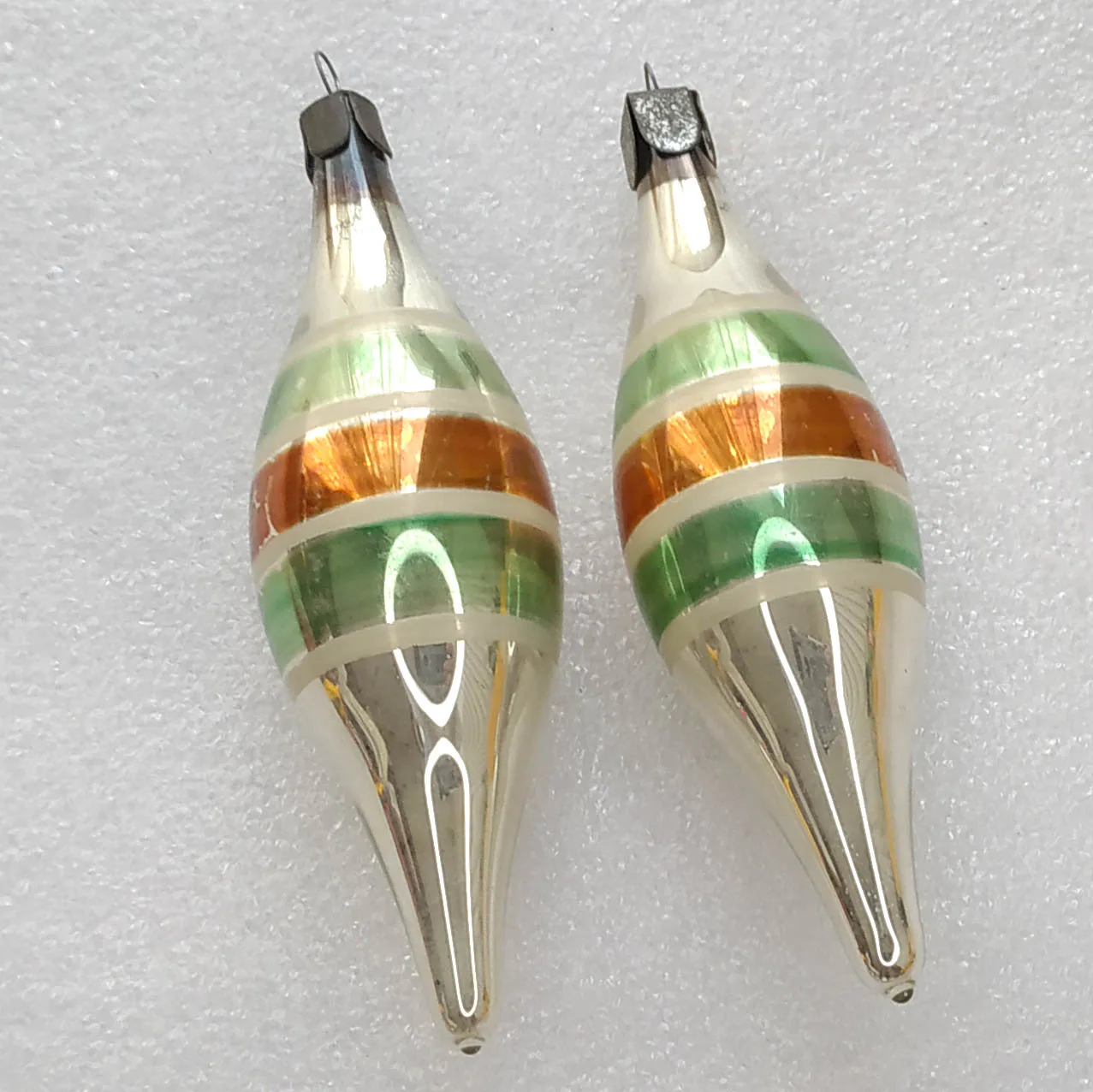 Set of 2 Vintage Mercury Glass Christmas Ornaments USSR Antique Icicles