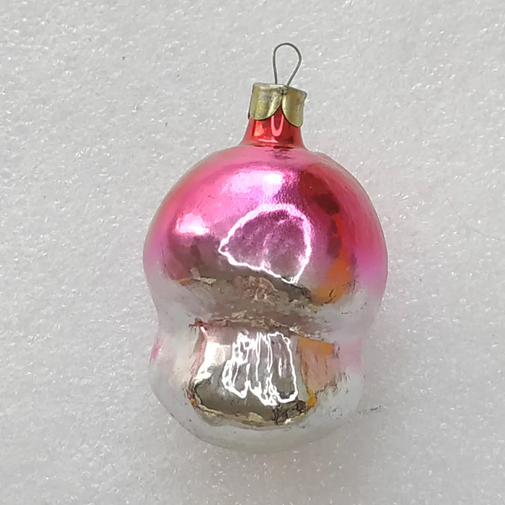 Vintage Silver Glass Christmas Tree Ornament Soviet Decor Mushroom