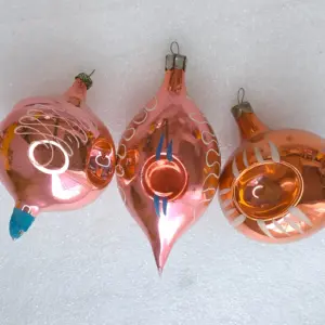 Set of 3 Vintage Silver Glass Christmas Ornaments USSR Antique
