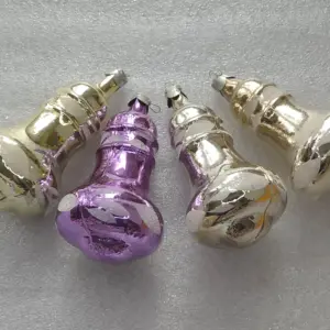 Set of 4 Vintage Silver Glass Christmas Ornaments USSR Tree Antique Decor Bells