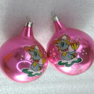 Set of 2 Vintage Silver Glass Christmas Ornaments USSR Tree Antique Decor Balls